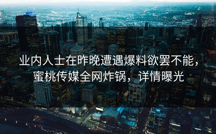 业内人士在昨晚遭遇爆料欲罢不能，蜜桃传媒全网炸锅，详情曝光