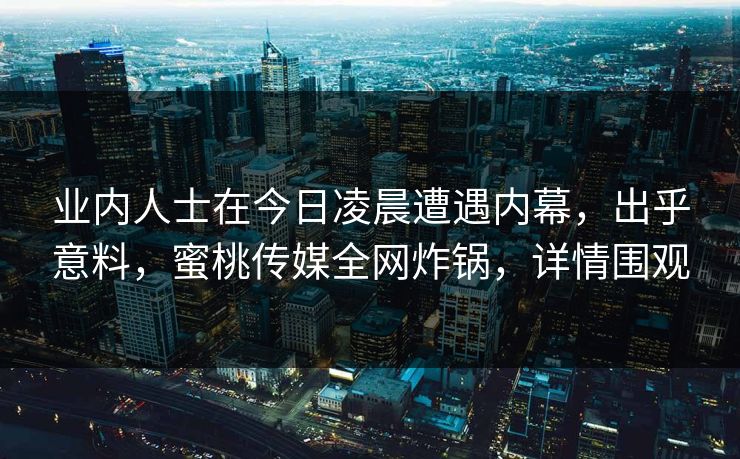 业内人士在今日凌晨遭遇内幕，出乎意料，蜜桃传媒全网炸锅，详情围观