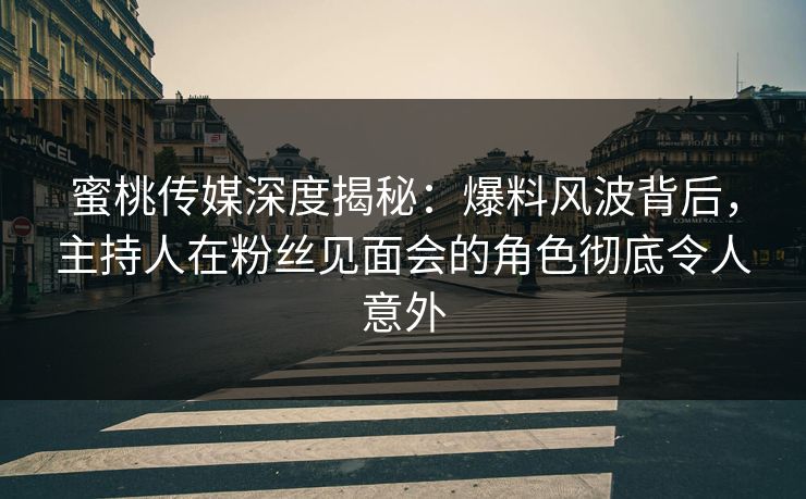 蜜桃传媒深度揭秘：爆料风波背后，主持人在粉丝见面会的角色彻底令人意外