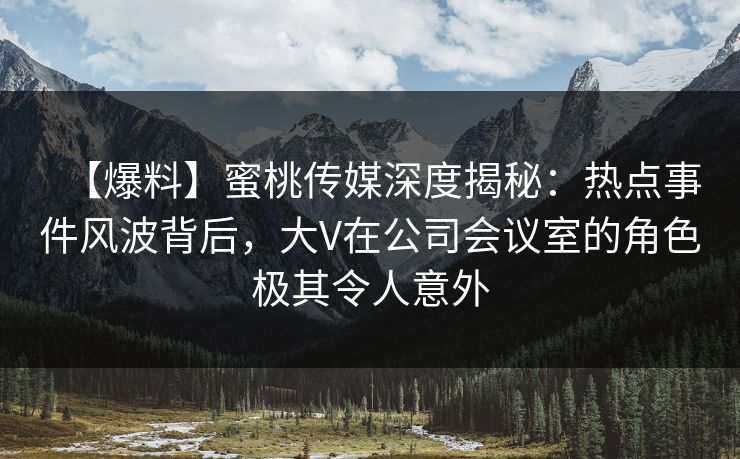 【爆料】蜜桃传媒深度揭秘：热点事件风波背后，大V在公司会议室的角色极其令人意外